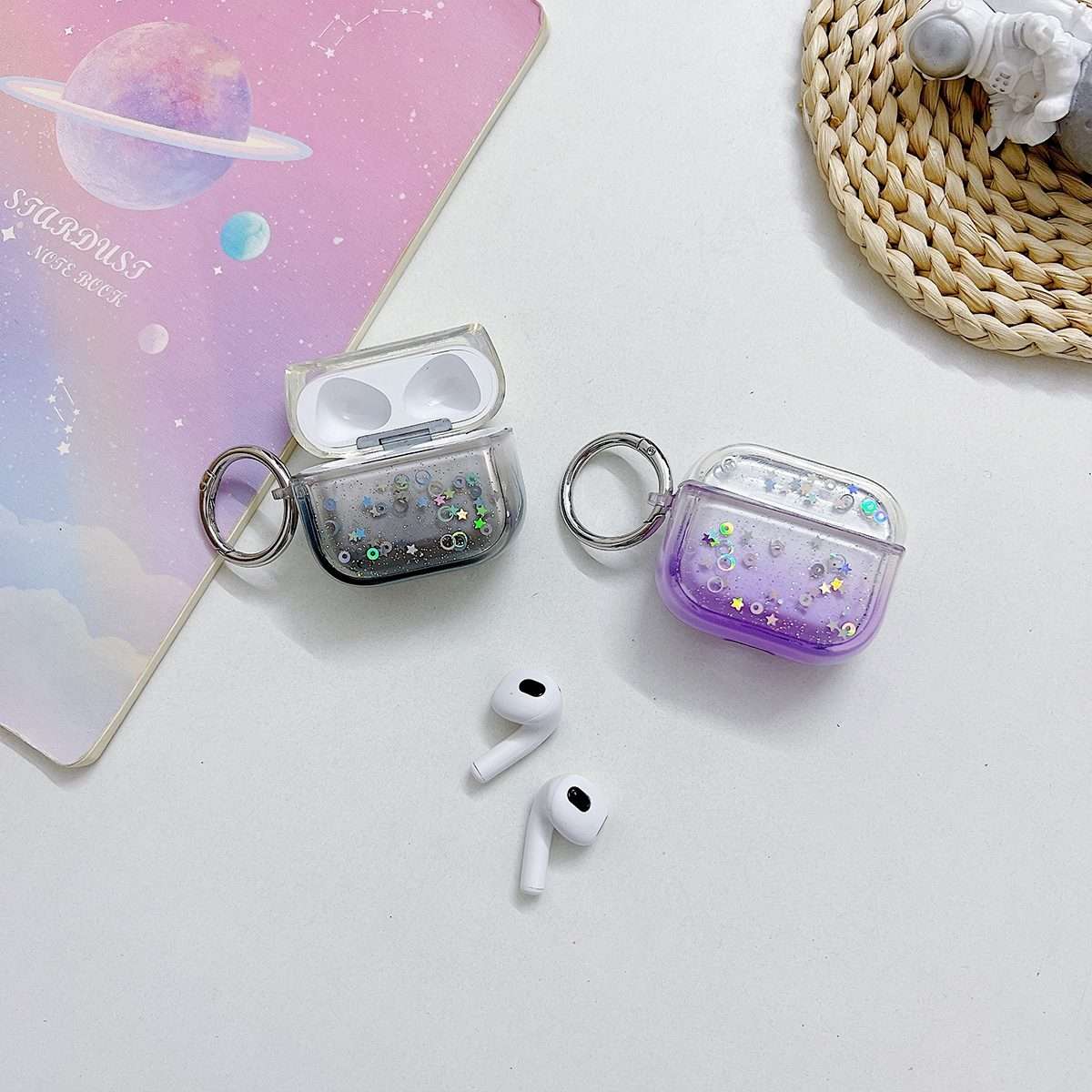 For AirPods Pro Transparent Glitter Bluetooth Earphone Protective Case(Black)