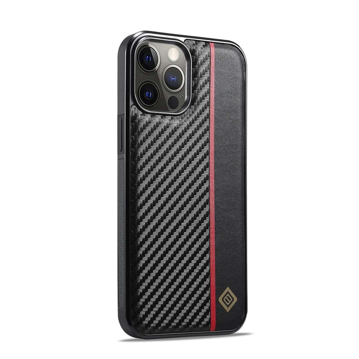 For iPhone 12 Pro Max LC.IMEEKE 3 in 1 Carbon Fiber Texture Shockproof Phone Case(Black)