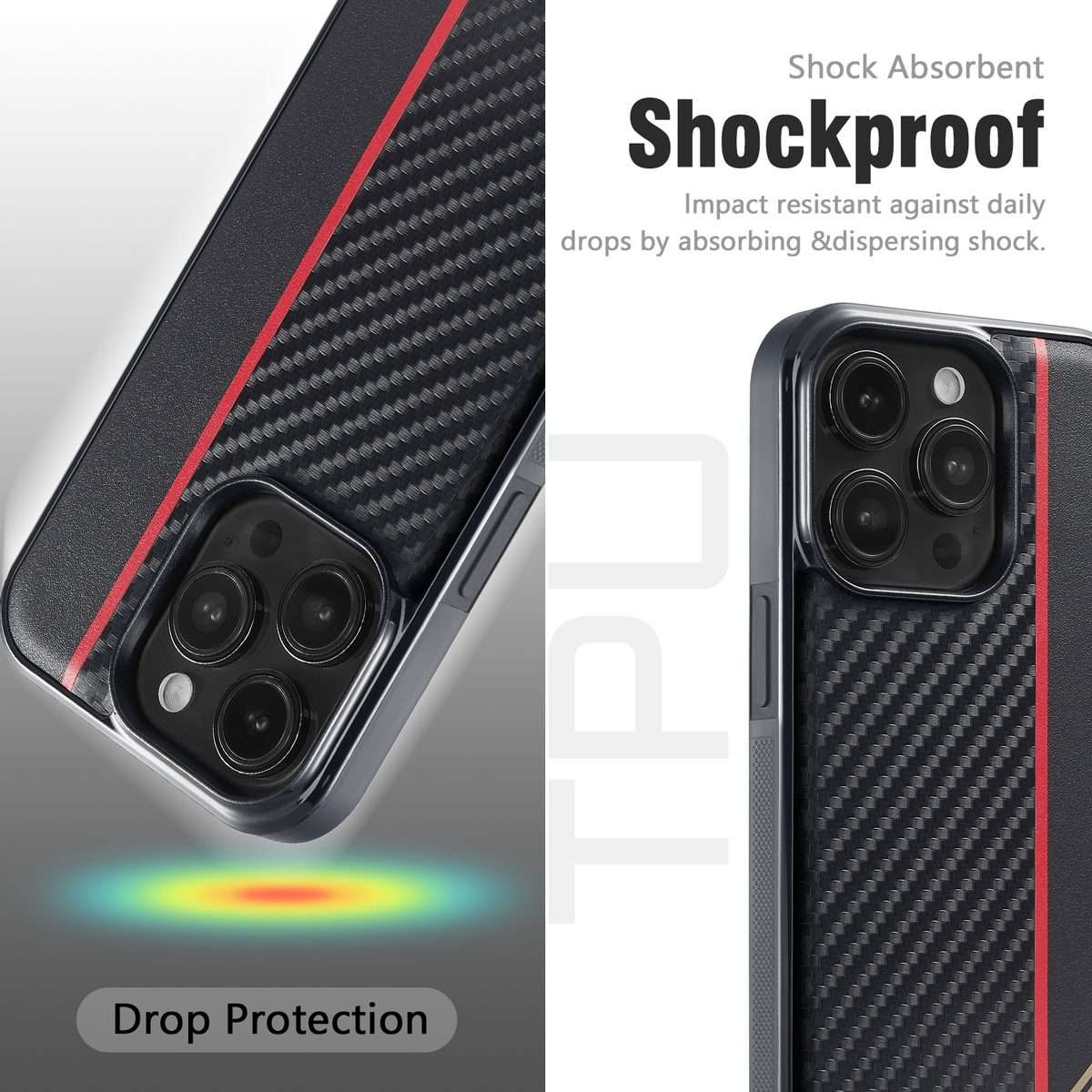 For iPhone 16 Pro Max LC.IMEEKE 3 in 1 Carbon Fiber Texture Shockproof Phone Case(Black)