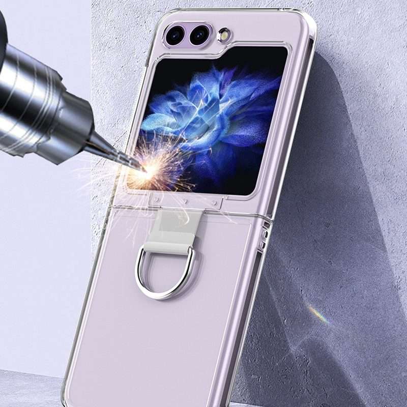 For Samsung Galaxy Z Flip5 Skin Feel PC Foldable Phone Case with Ring(Transparent)