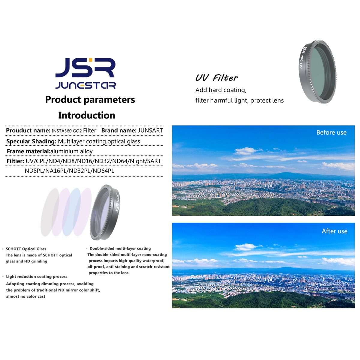 For Insta360 GO 2 / GO 3 JSR LS Series Camera Lens Filter, Filter:6 in 1 STAR CPL ND4 ND8 ND16 ND3