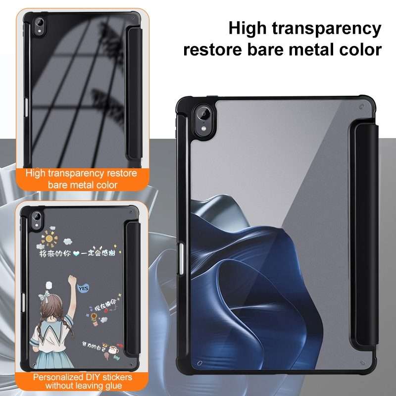 For Huawei MatePad Air 11.5 inch 3-Fold Clear Acrylic Leather Tablet Case(Black)