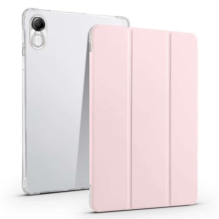 For Honor Pad X8 Pro / Pad X9 3-folding Transparent TPU Smart Leather Tablet Case(Ice Pink)