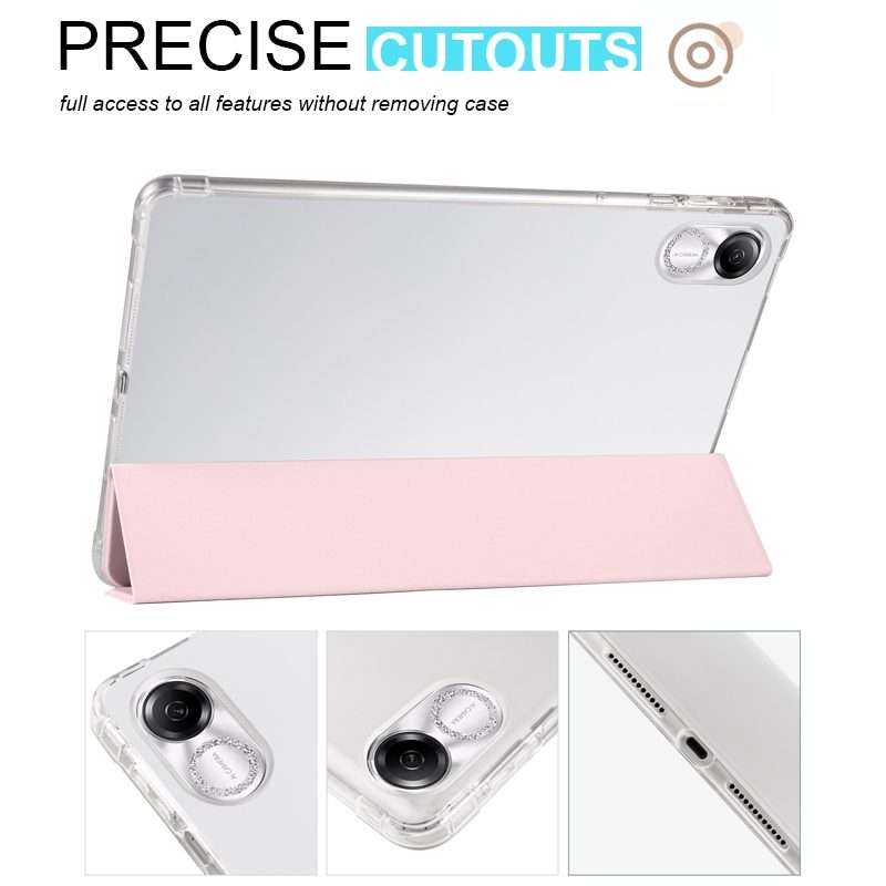 For Honor Pad X8 Pro / Pad X9 3-folding Transparent TPU Smart Leather Tablet Case(Ice Pink)