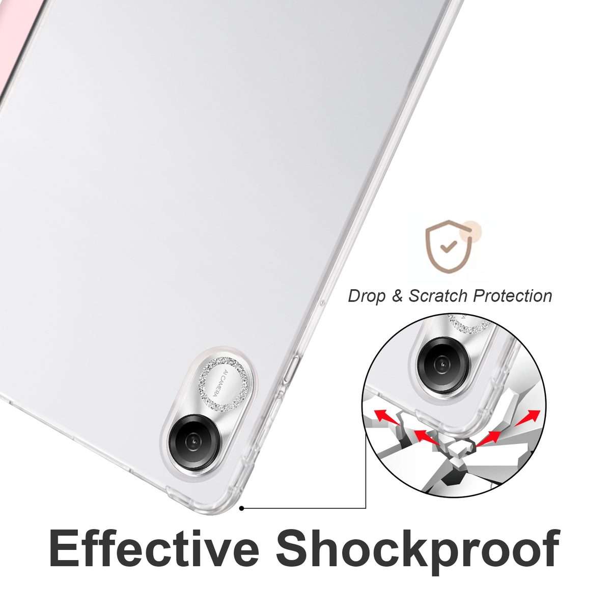 For Honor Pad X8 Pro / Pad X9 3-folding Transparent TPU Smart Leather Tablet Case(Ice Pink)