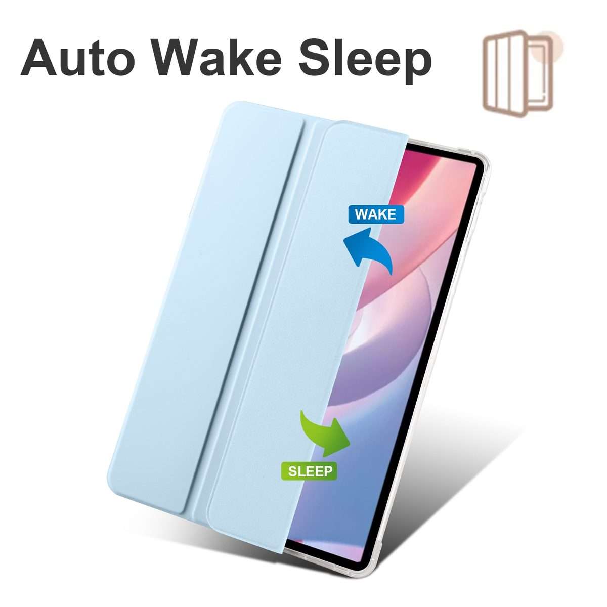 For Honor Pad X8 Pro / Pad X9 3-folding Transparent TPU Smart Leather Tablet Case(Ice Blue)