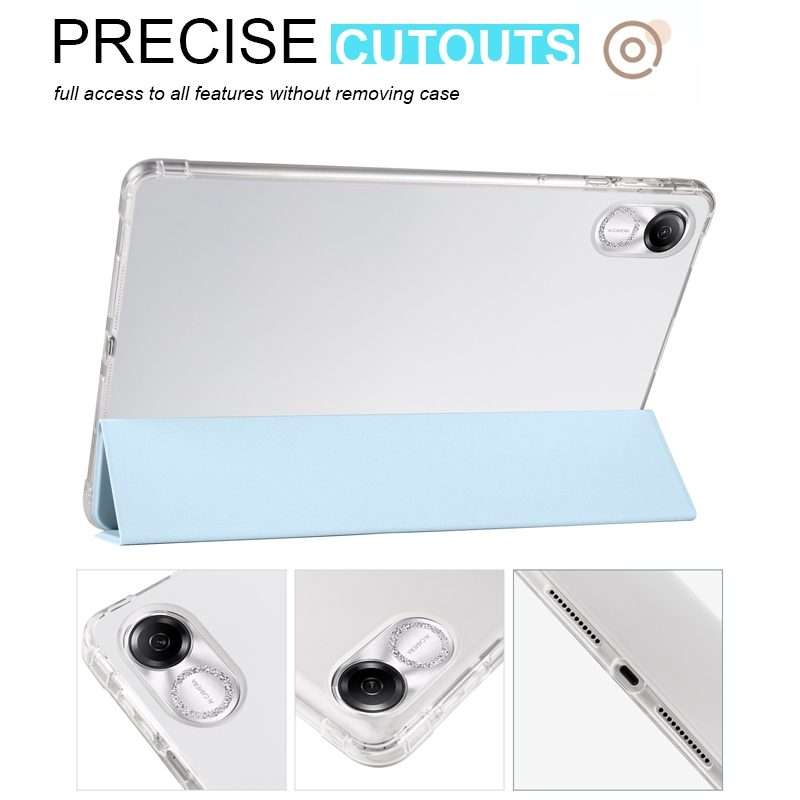 For Honor Pad X8 Pro / Pad X9 3-folding Transparent TPU Smart Leather Tablet Case(Ice Blue)