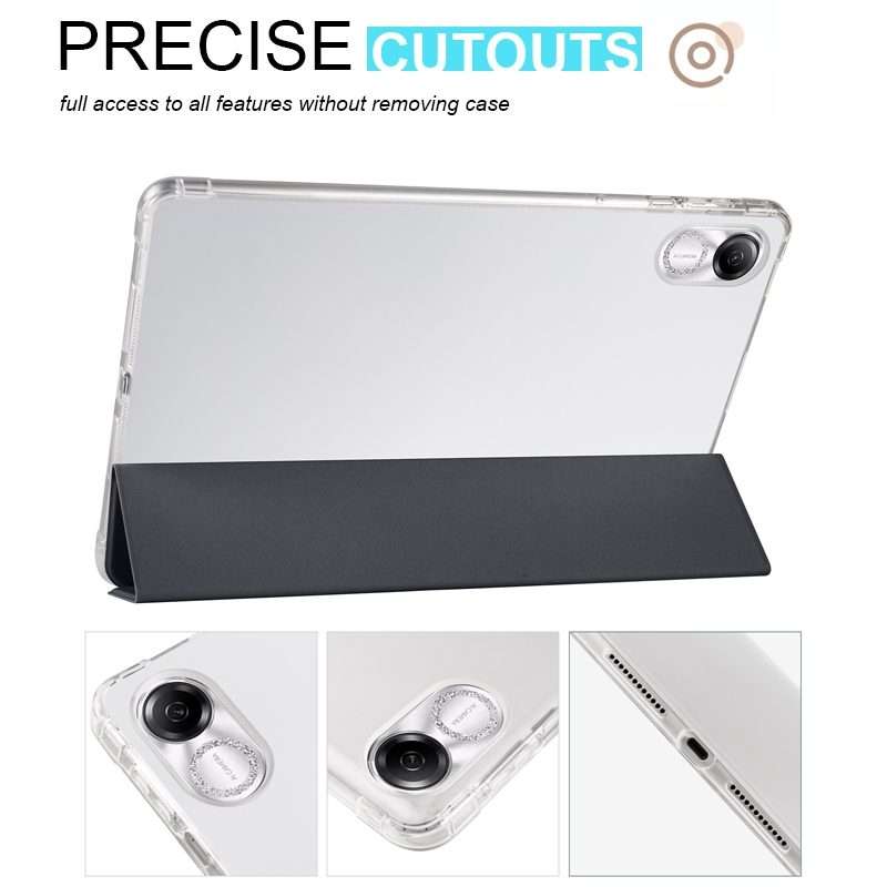 For Honor Pad X8 Pro / Pad X9 3-folding Transparent TPU Smart Leather Tablet Case(Black)