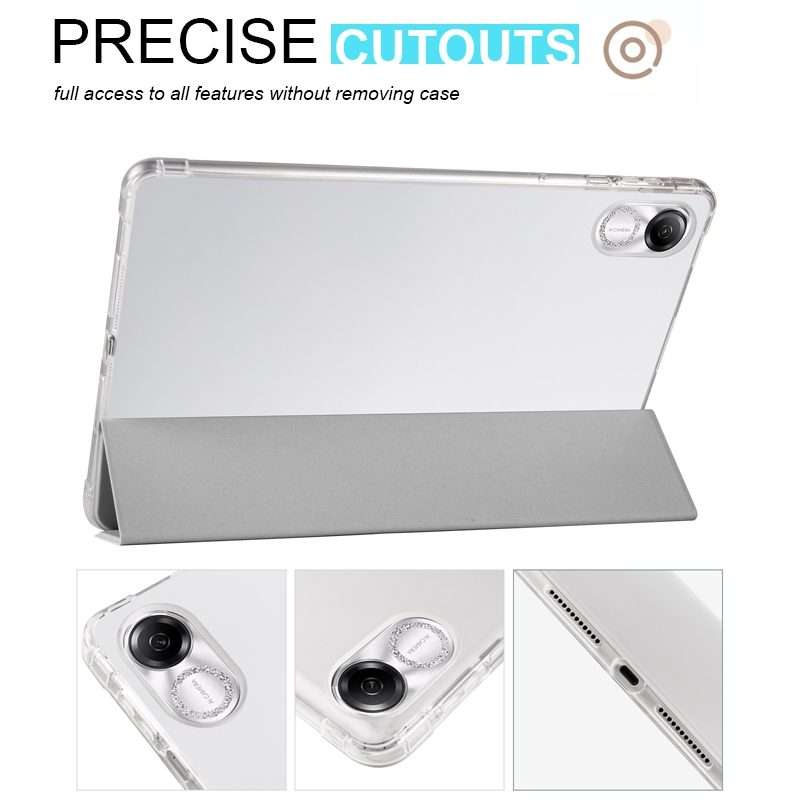 For Honor Pad X8 Pro / Pad X9 3-folding Transparent TPU Smart Leather Tablet Case(Grey)