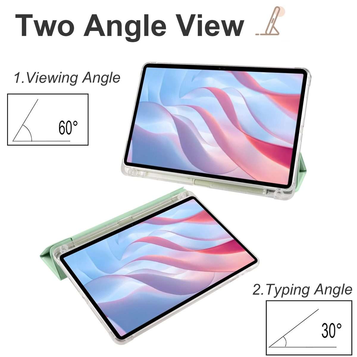 For Honor Pad X8 Pro / Pad X9 3-folding Transparent TPU Smart Leather Tablet Case(Matcha Green)