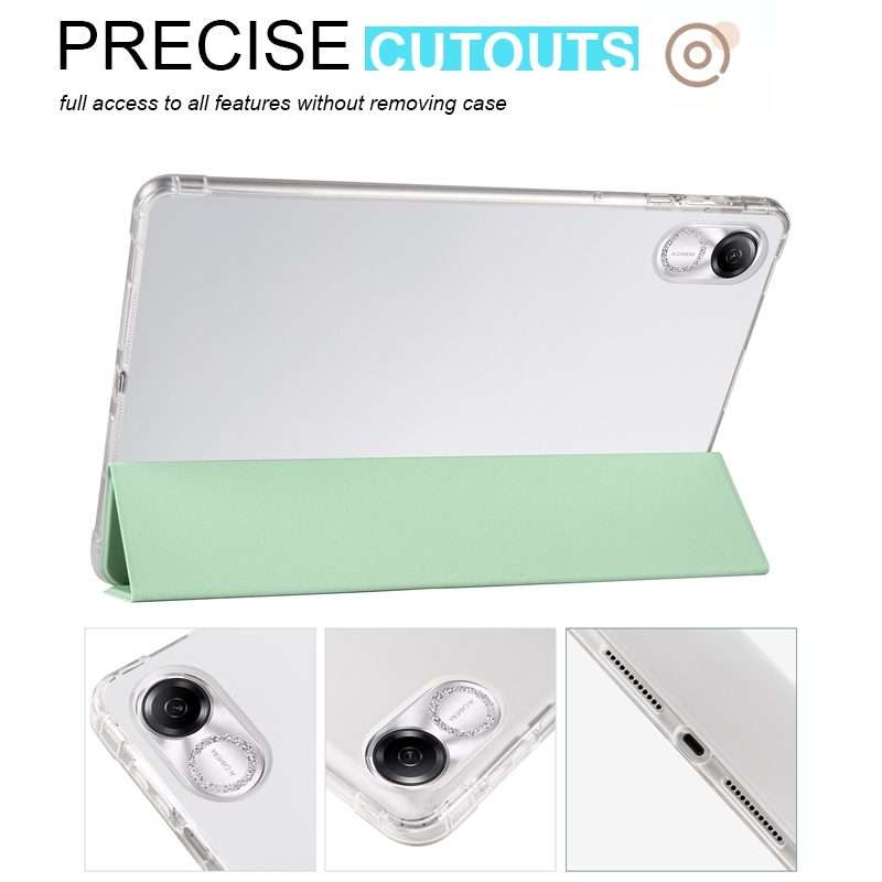 For Honor Pad X8 Pro / Pad X9 3-folding Transparent TPU Smart Leather Tablet Case(Matcha Green)