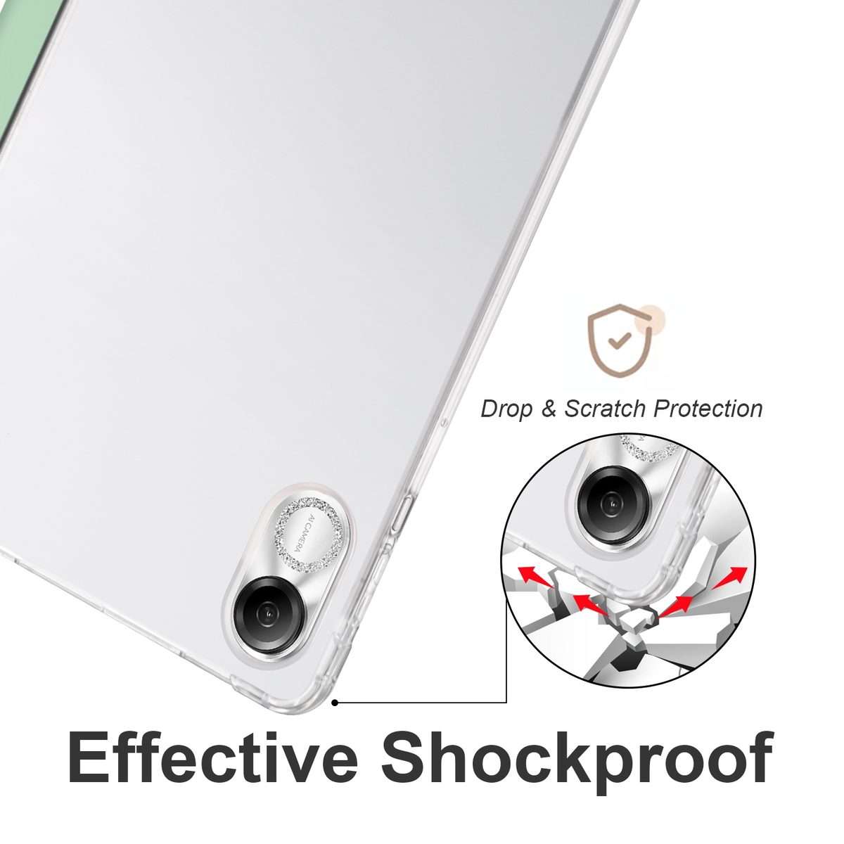 For Honor Pad X8 Pro / Pad X9 3-folding Transparent TPU Smart Leather Tablet Case(Matcha Green)
