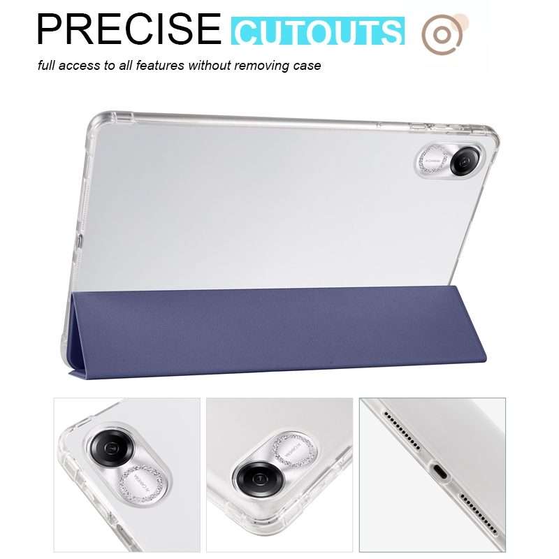 For Honor Pad X8 Pro / Pad X9 3-folding Transparent TPU Smart Leather Tablet Case(Dark Blue)