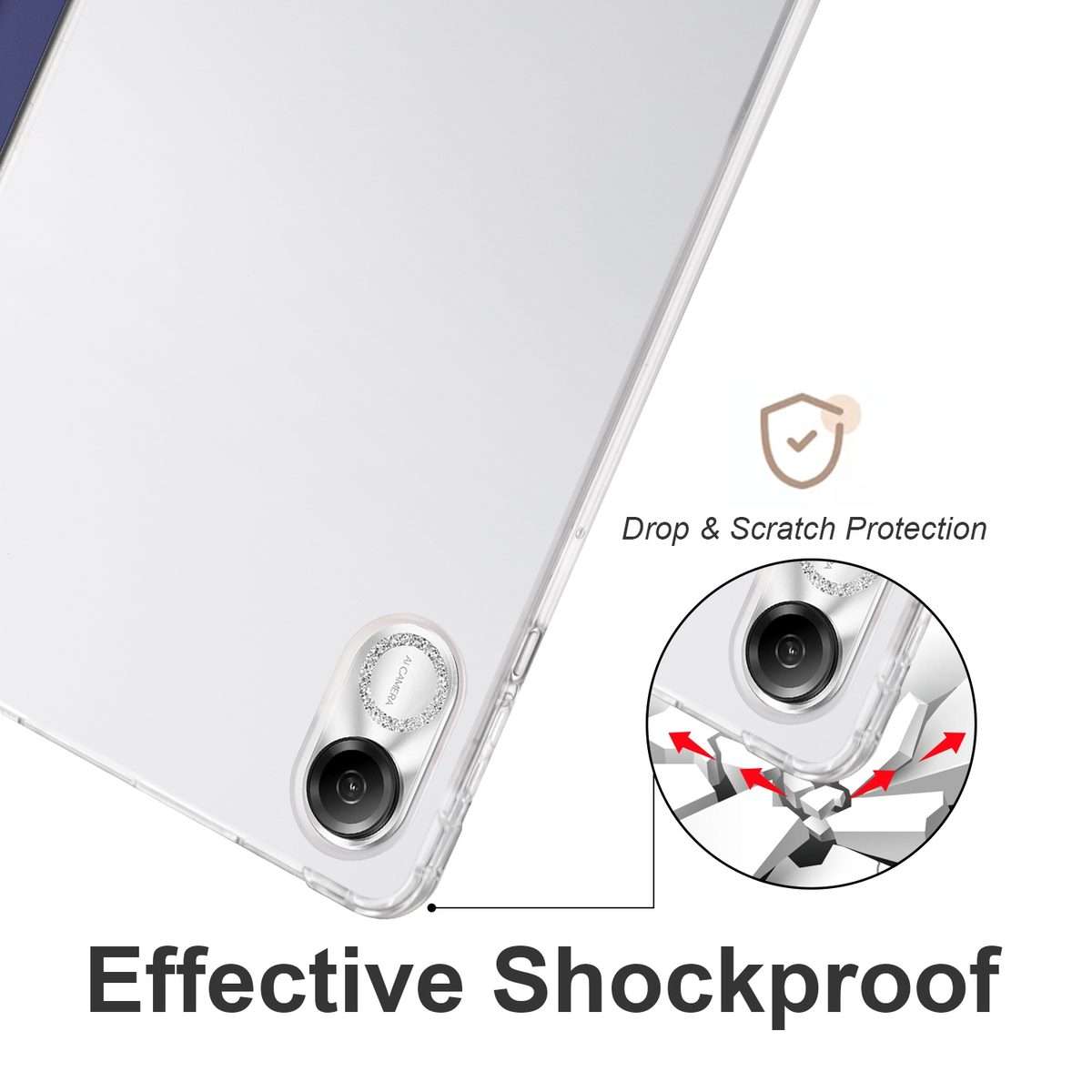 For Honor Pad X8 Pro / Pad X9 3-folding Transparent TPU Smart Leather Tablet Case(Dark Blue)