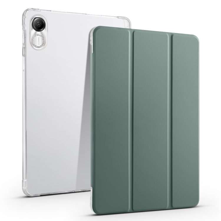 For Honor Pad X8 Pro / Pad X9 3-folding Transparent TPU Smart Leather Tablet Case(Green)