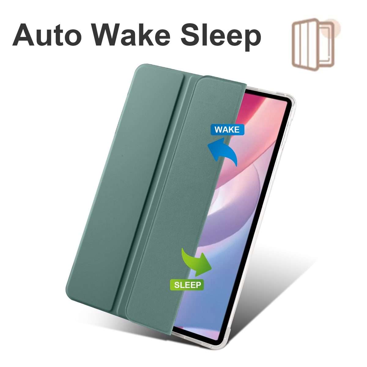 For Honor Pad X8 Pro / Pad X9 3-folding Transparent TPU Smart Leather Tablet Case(Green)