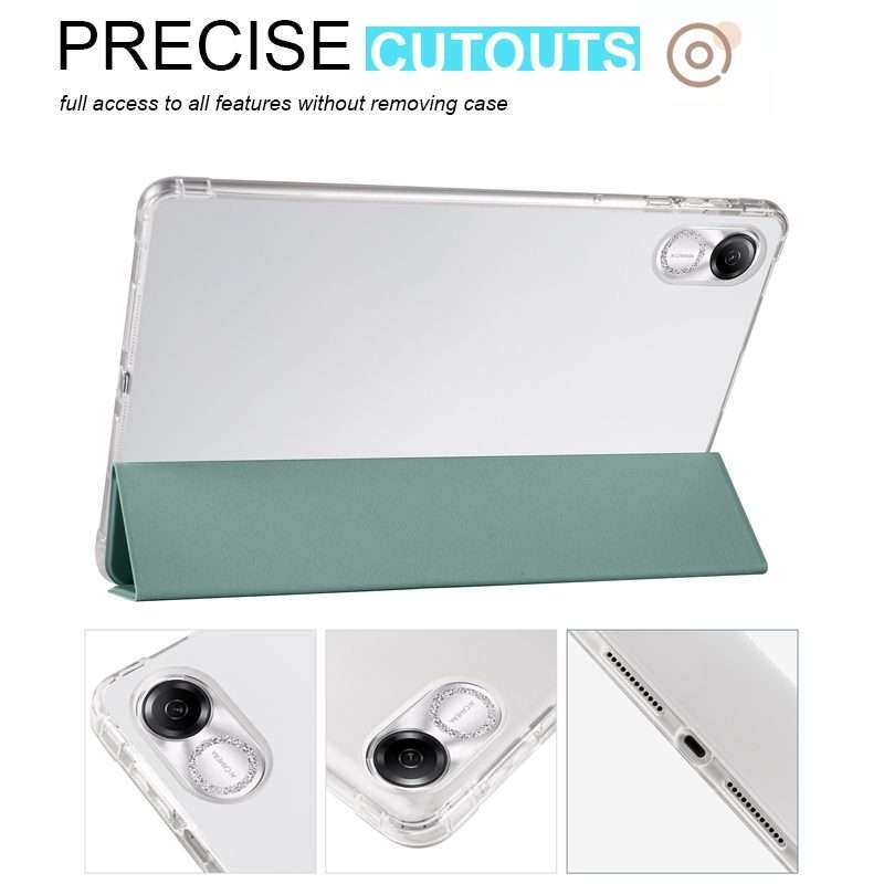 For Honor Pad X8 Pro / Pad X9 3-folding Transparent TPU Smart Leather Tablet Case(Green)
