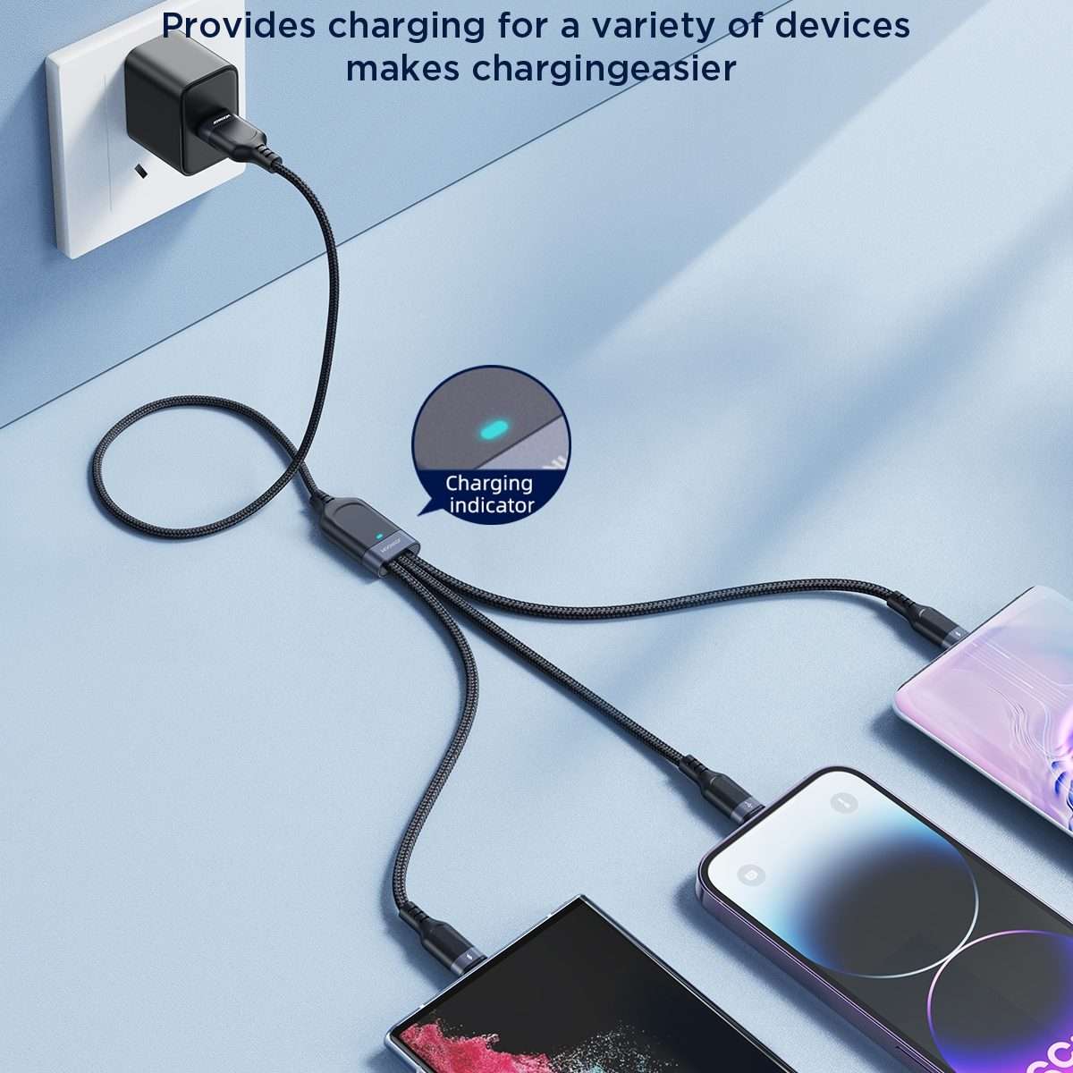 JOYROOM A18 3.5A USB to 8 Pin+USB-C/Type-C+Micro USB 3 in 1 Data Cable, Length:0.3m(Black)