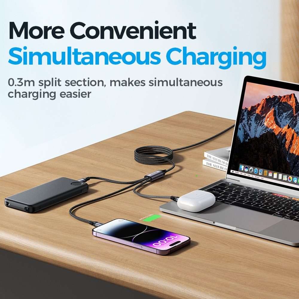 JOYROOM A21 30W Type-C to 8 Pin+Type-C+Micro USB 3 in 1 Charging Cable, Length: 1.2m(Black)