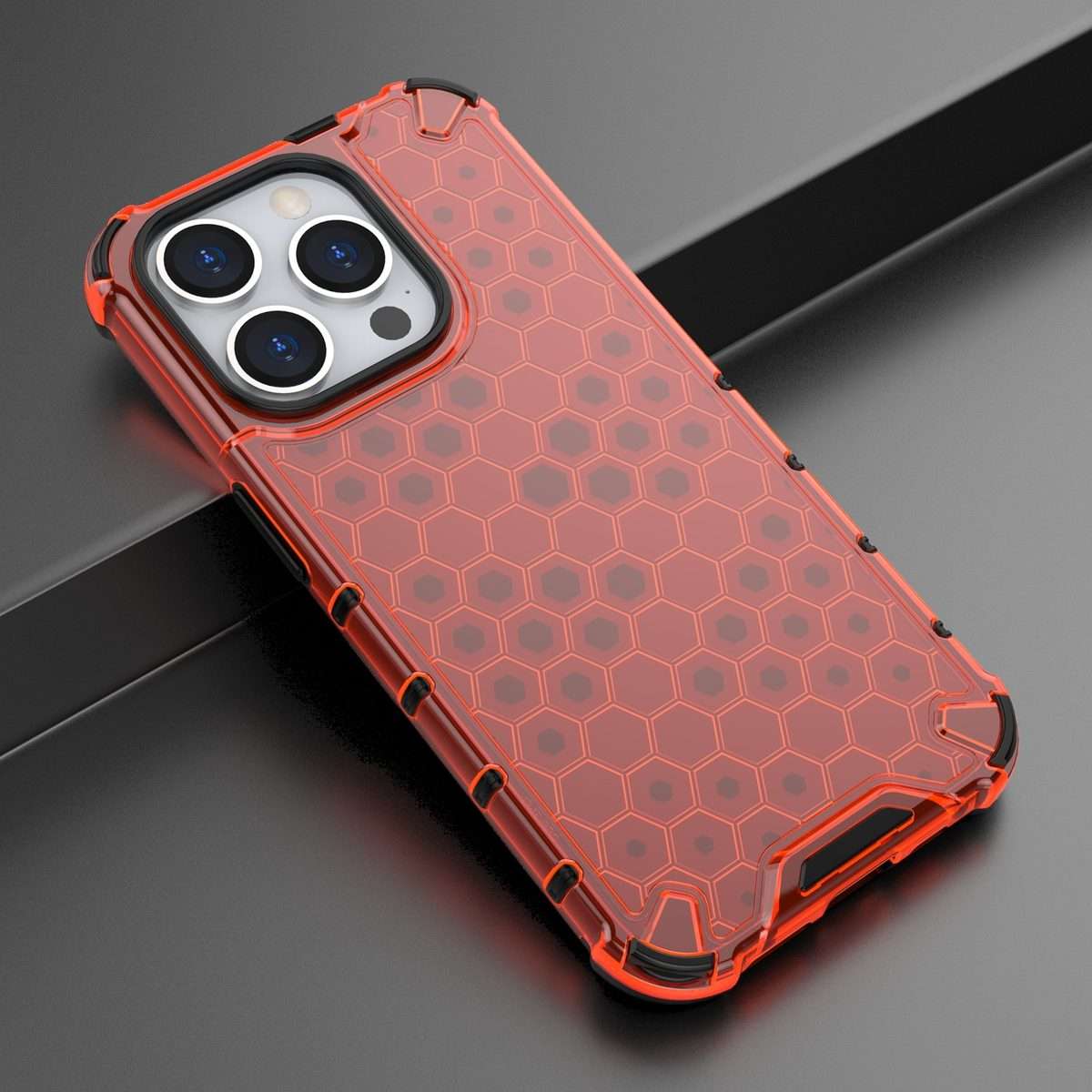 For iPhone 15 Pro Max Honeycomb Shockproof Phone Case(Red)