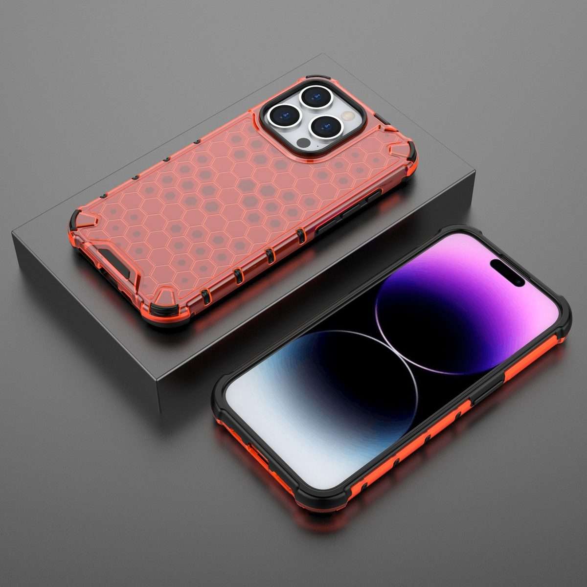 For iPhone 15 Pro Max Honeycomb Shockproof Phone Case(Red)