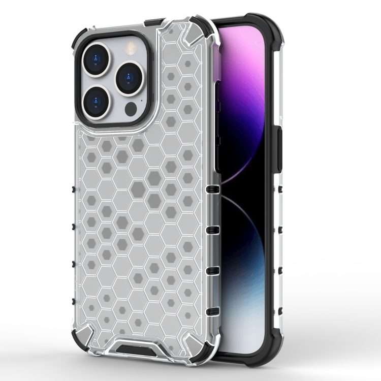 For iPhone 15 Pro Honeycomb Shockproof Phone Case(White)