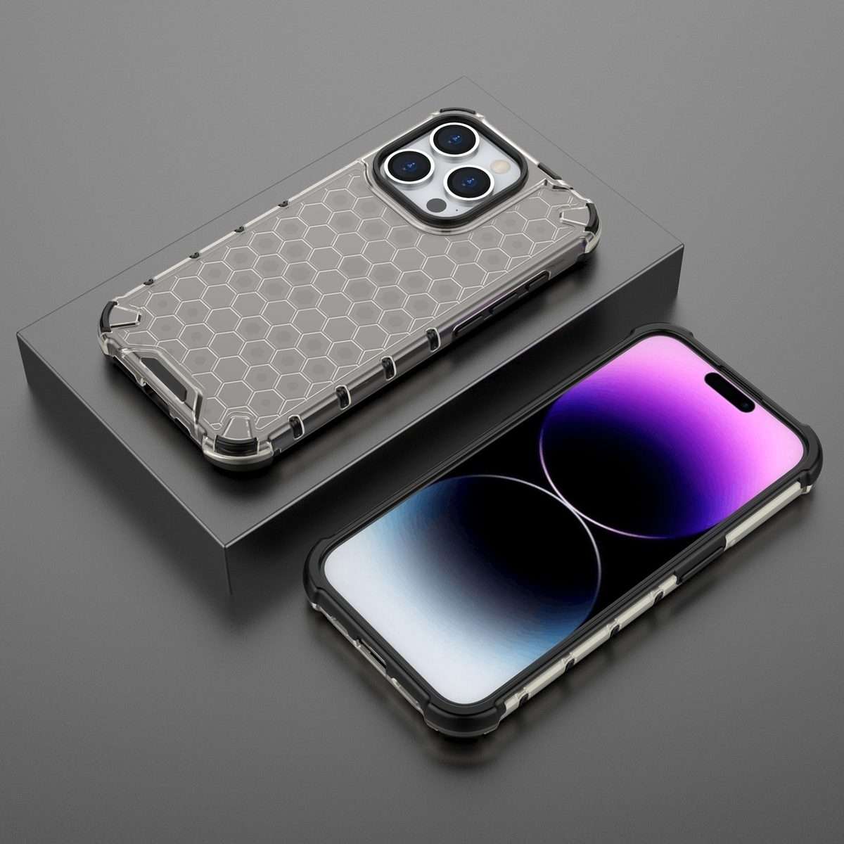 For iPhone 15 Pro Honeycomb Shockproof Phone Case(Black)