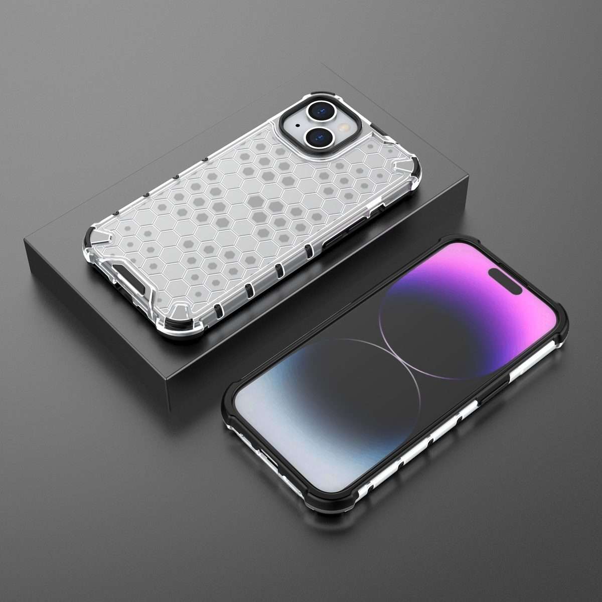 For iPhone 15 Honeycomb Shockproof Phone Case(White)