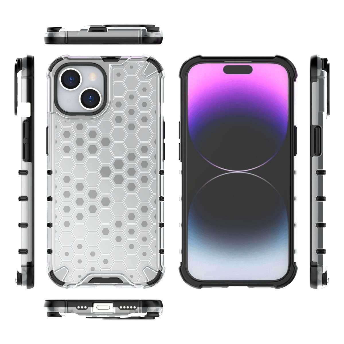 For iPhone 15 Honeycomb Shockproof Phone Case(White)