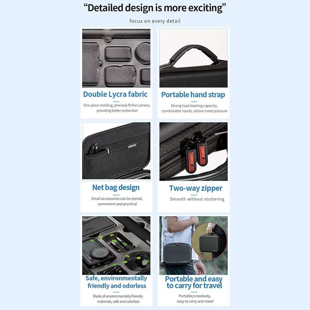 For DJI Osmo Action 4 / 5 Pro STARTRC Portable PU Storage Box Case Full Kit(Black)