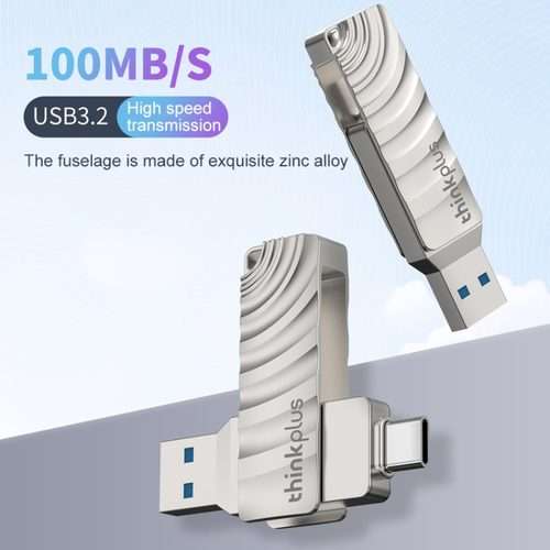 Lenovo Thinkplus MU232 USB 3.2 + USB-C / Type-C Dual Head Flash Drive, Memory:256GB