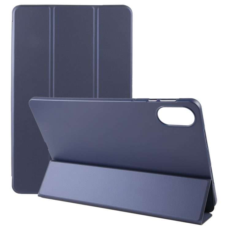 For Honor Pad X9 / X8 Pro Solid Color 3-folding Leather Tablet Case(Dark Blue)