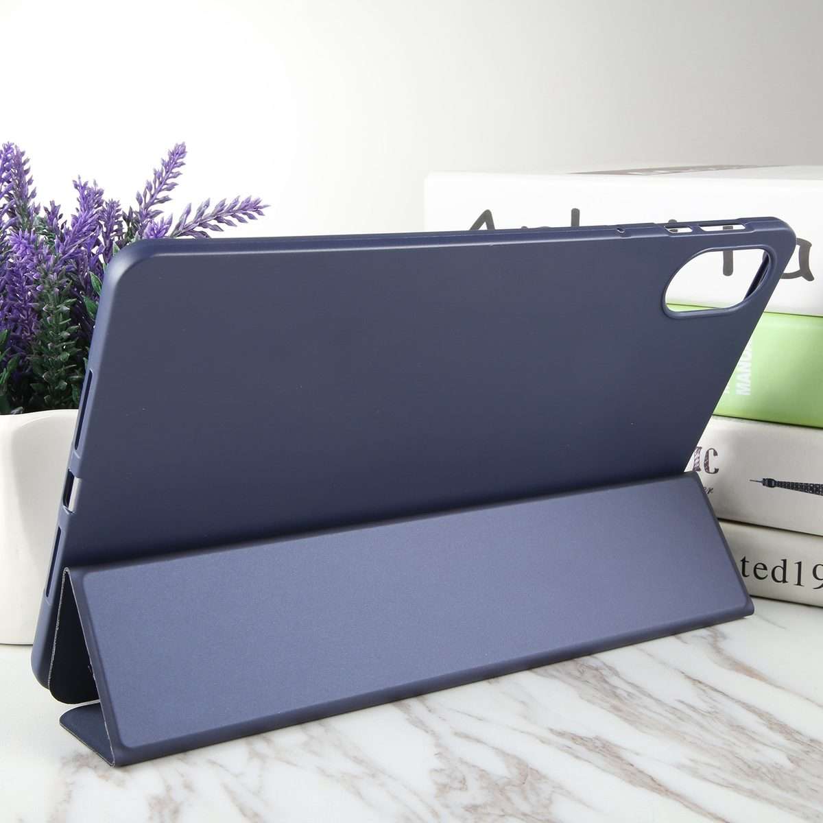 For Honor Pad X9 / X8 Pro Solid Color 3-folding Leather Tablet Case(Dark Blue)