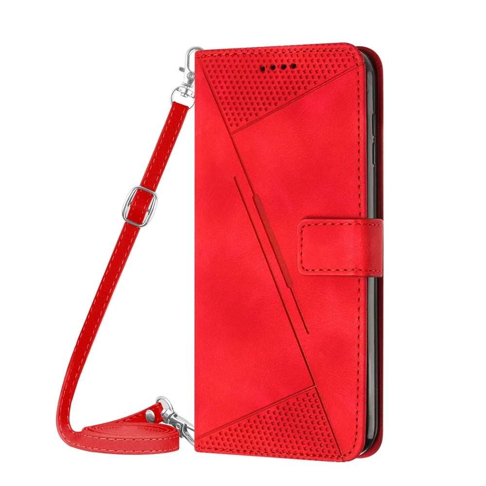 For iPhone 13 Pro Max Dream Triangle Leather Phone Case with Lanyard(Red)