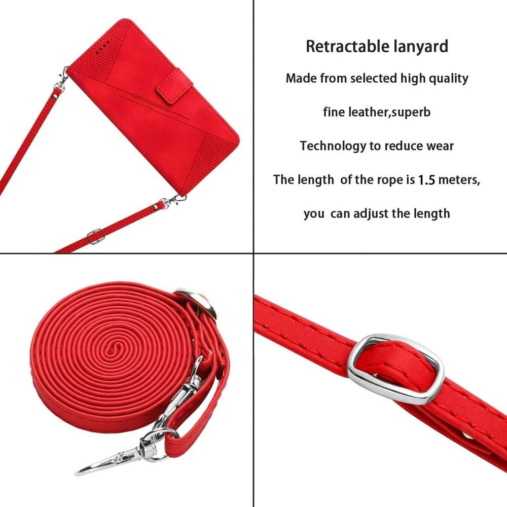 For iPhone 13 Pro Max Dream Triangle Leather Phone Case with Lanyard(Red)
