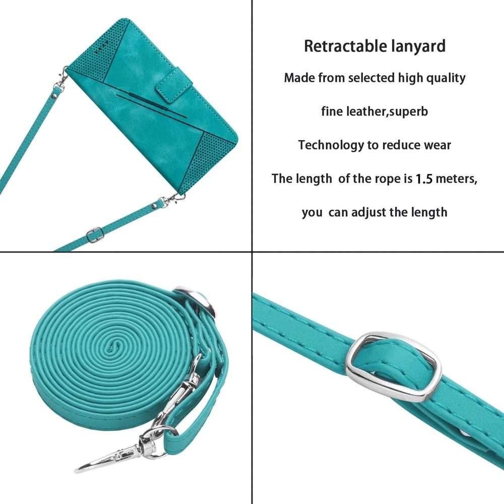 For iPhone 13 Pro Max Dream Triangle Leather Phone Case with Lanyard(Green)