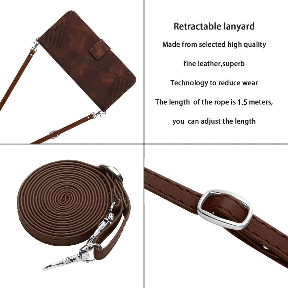 For iPhone 13 Pro Max Dream Triangle Leather Phone Case with Lanyard(Brown)