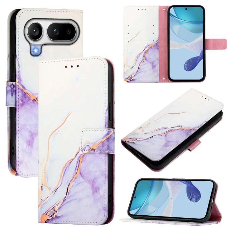 For Honor Magic8 Pro Air PT003 Marble Pattern Flip Leather Phone Case(White Purple)