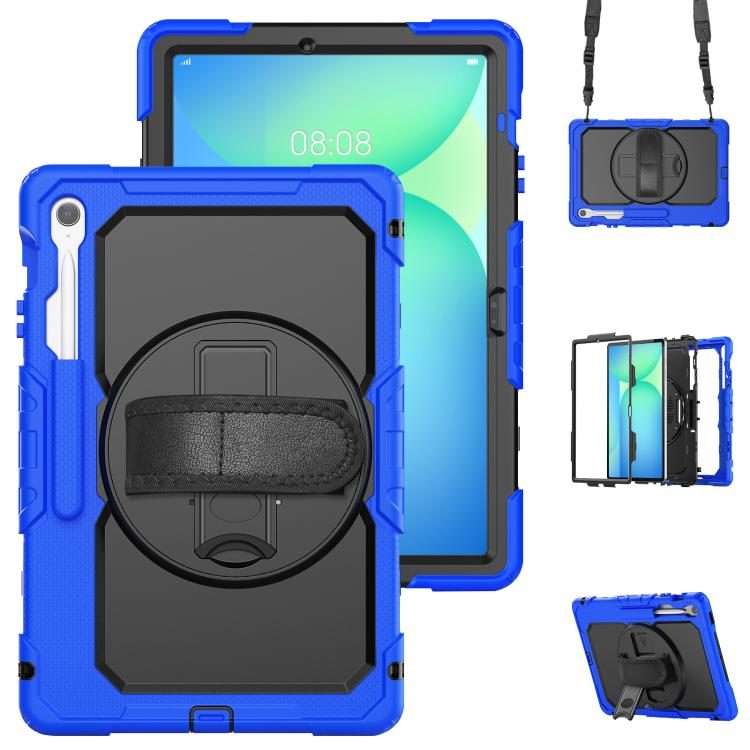 For Samsung Galaxy Tab S10 FE+ Lucky Wheel Grip Silicone Hybrid PC Tablet Ca ... (Black+Dark Blue)