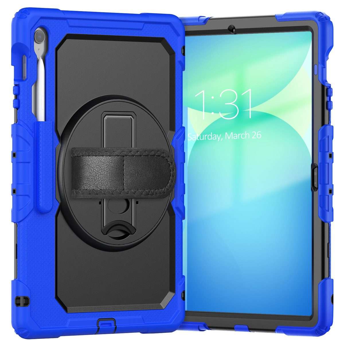 For Samsung Galaxy Tab S10 FE+ Lucky Wheel Grip Silicone Hybrid PC Tablet Ca ... (Black+Dark Blue)