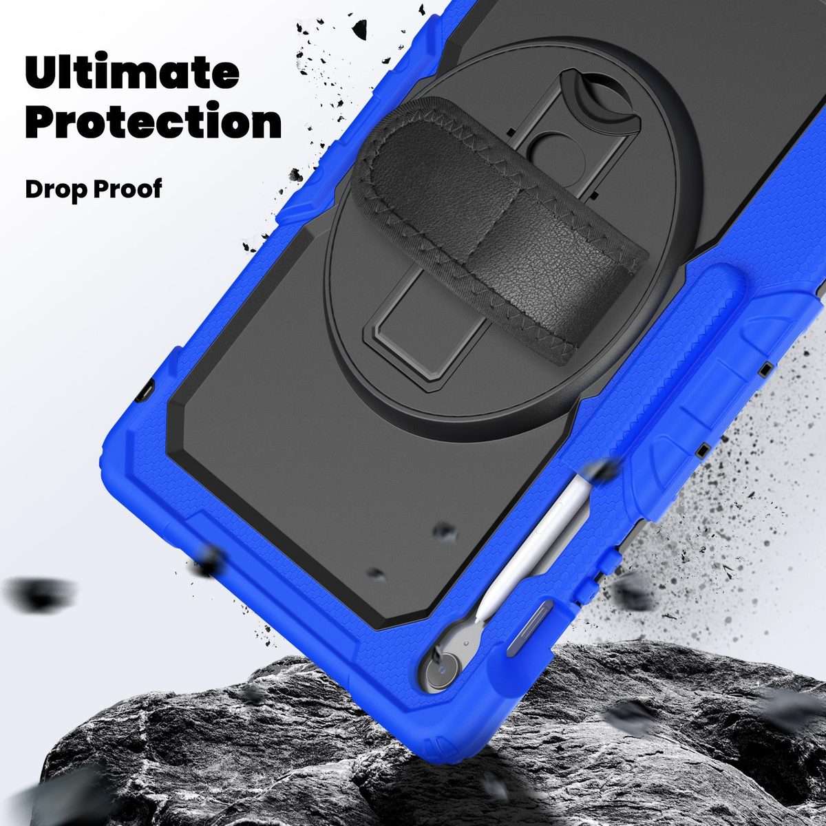 For Samsung Galaxy Tab S10 FE+ Lucky Wheel Grip Silicone Hybrid PC Tablet Ca ... (Black+Dark Blue)