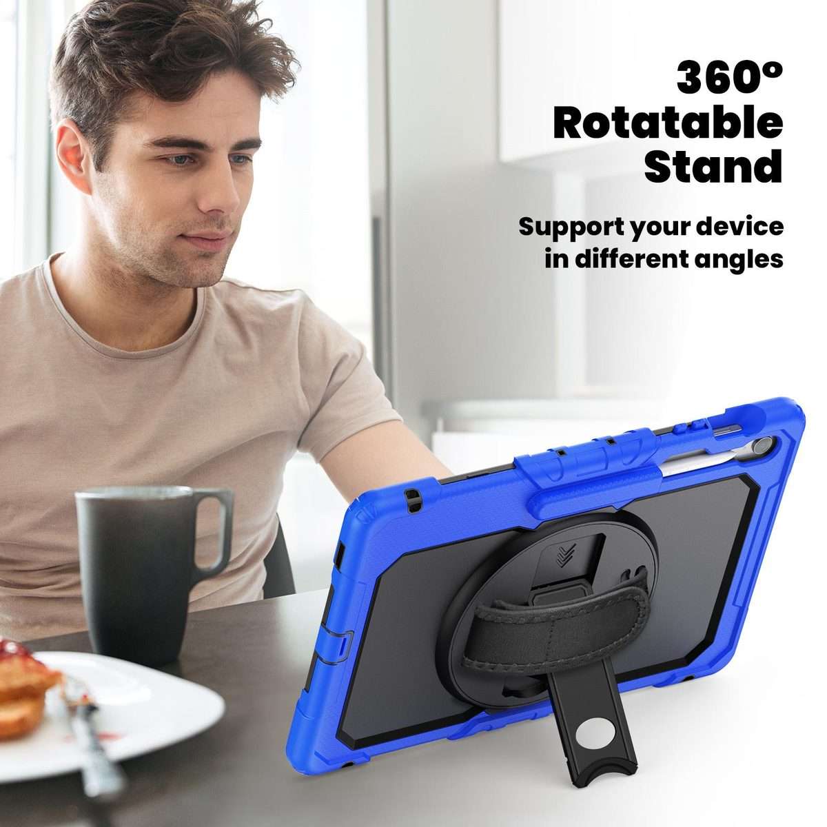 For Samsung Galaxy Tab S10 FE+ Lucky Wheel Grip Silicone Hybrid PC Tablet Ca ... (Black+Dark Blue)