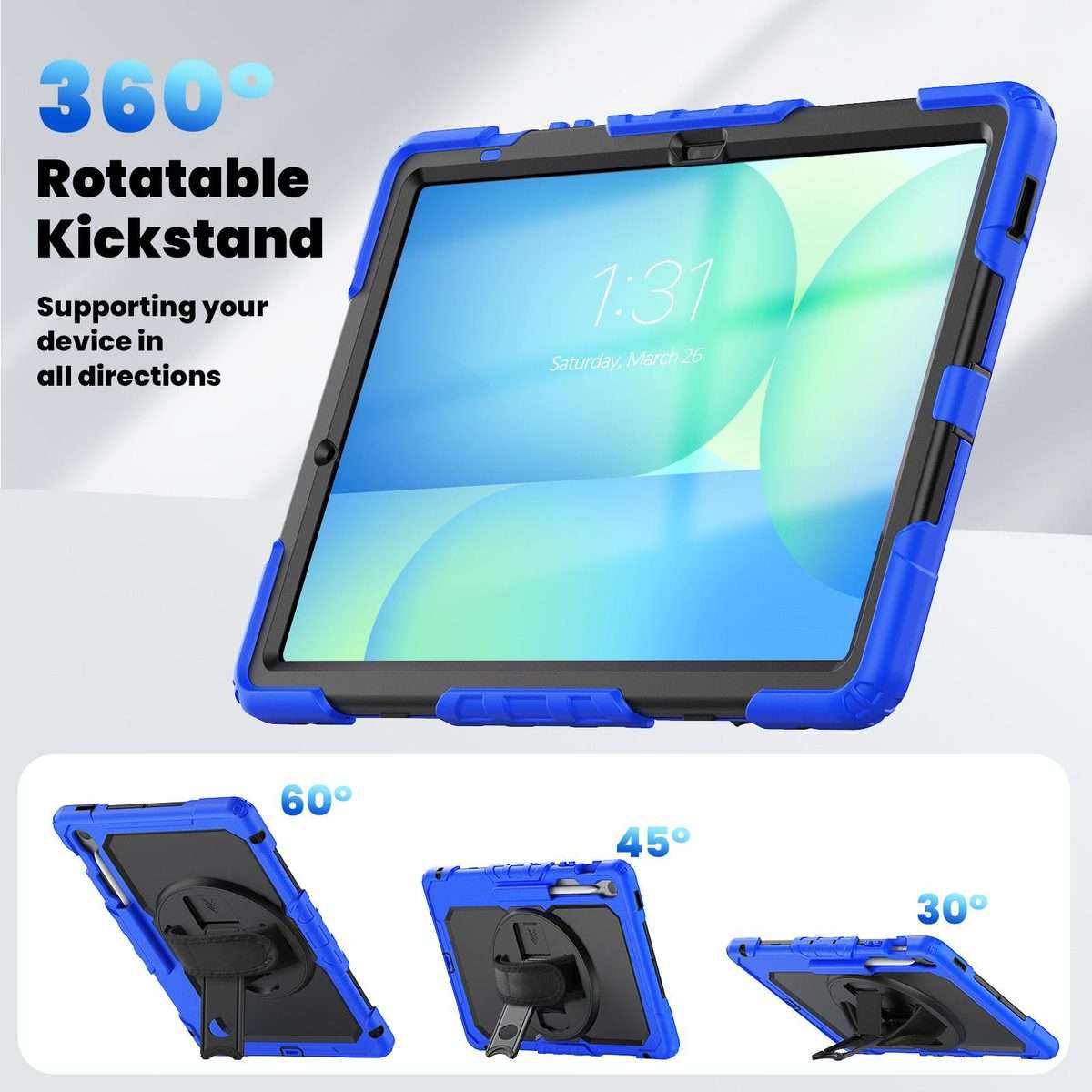 For Samsung Galaxy Tab S10 FE+ Lucky Wheel Grip Silicone Hybrid PC Tablet Ca ... (Black+Dark Blue)
