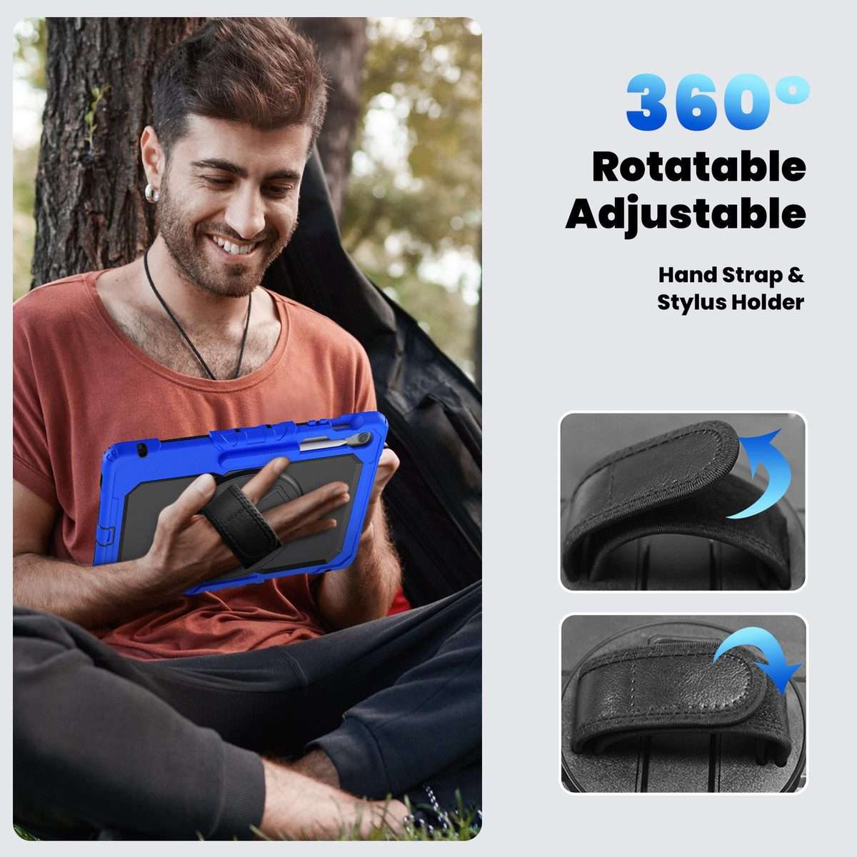 For Samsung Galaxy Tab S10 FE+ Lucky Wheel Grip Silicone Hybrid PC Tablet Ca ... (Black+Dark Blue)
