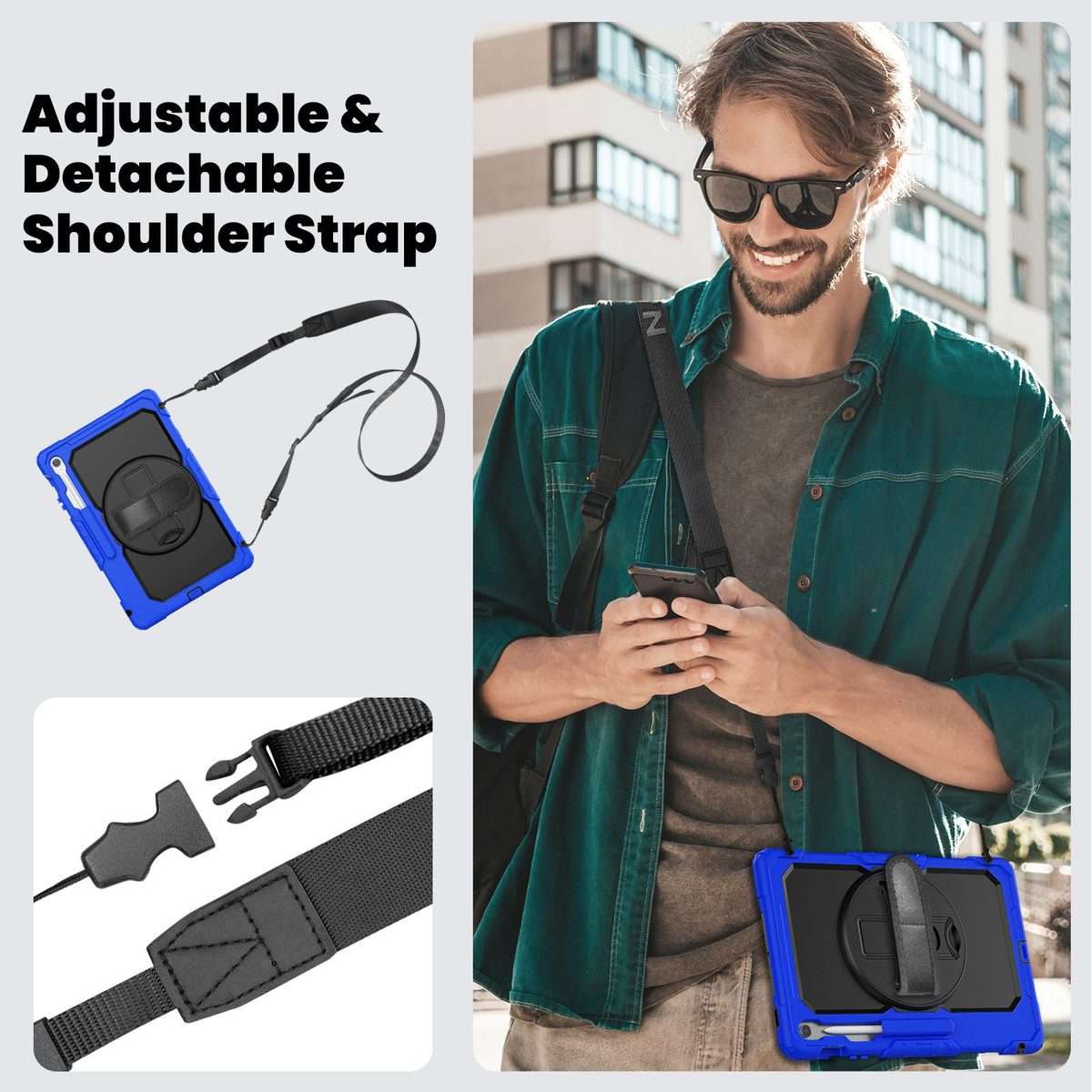 For Samsung Galaxy Tab S10 FE+ Lucky Wheel Grip Silicone Hybrid PC Tablet Ca ... (Black+Dark Blue)