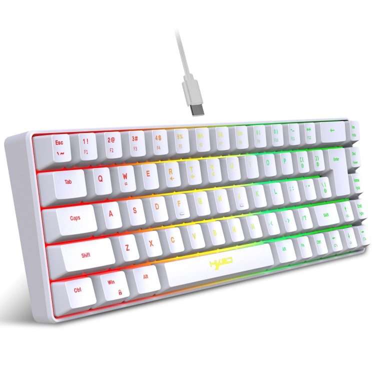 HXSJ V200 Wired RGB Backlit Mechanical Keyboard 68 Key Caps, Cable Length: 1.7m(White)