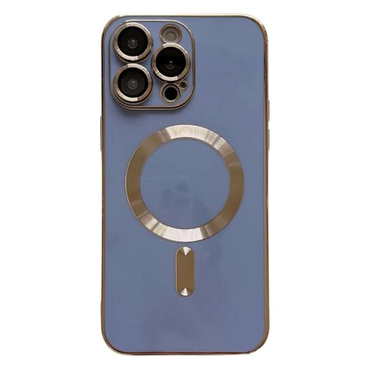 For iPhone 15 Pro Magsafe Plating TPU Phone Case with Lens Film(Light Blue)