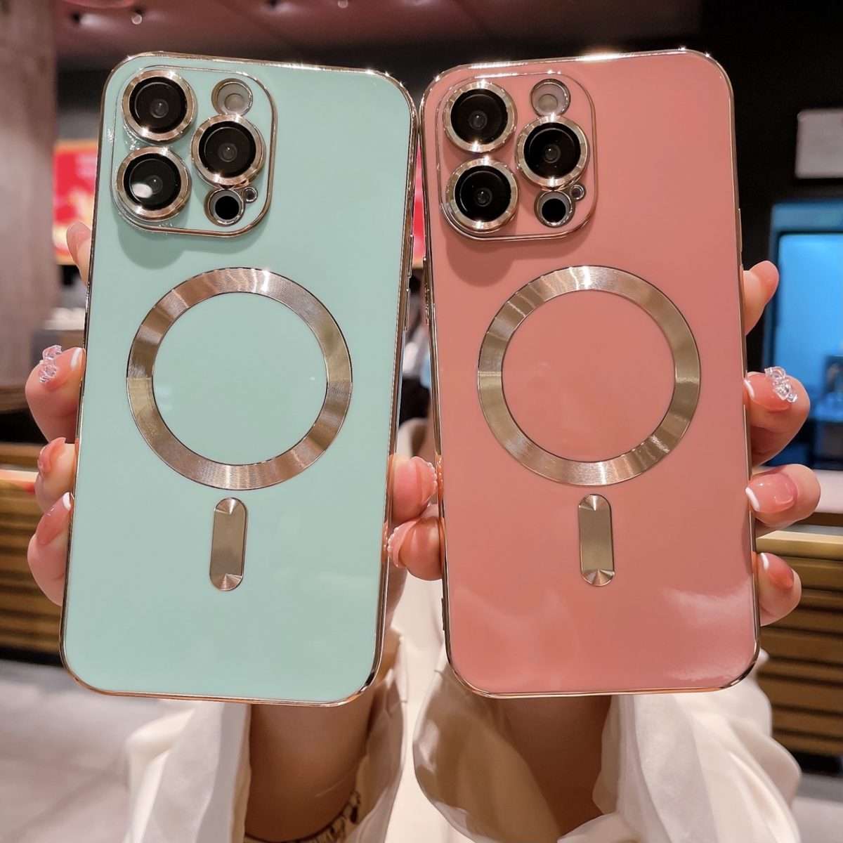 For iPhone 15 Pro Magsafe Plating TPU Phone Case with Lens Film(Light Blue)
