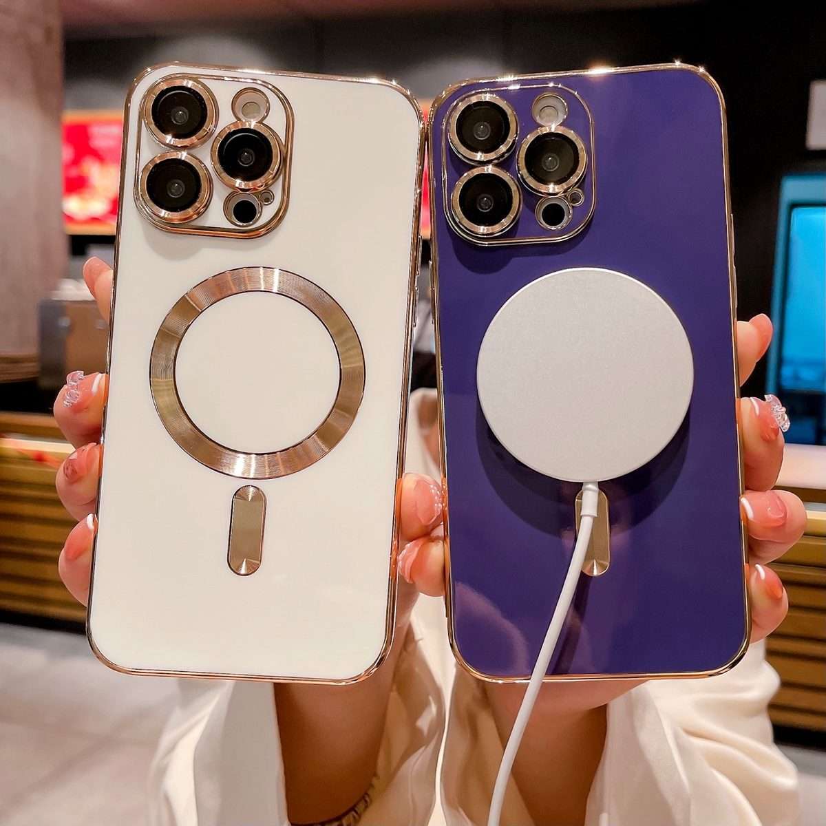 For iPhone 15 Pro Magsafe Plating TPU Phone Case with Lens Film(Blue)