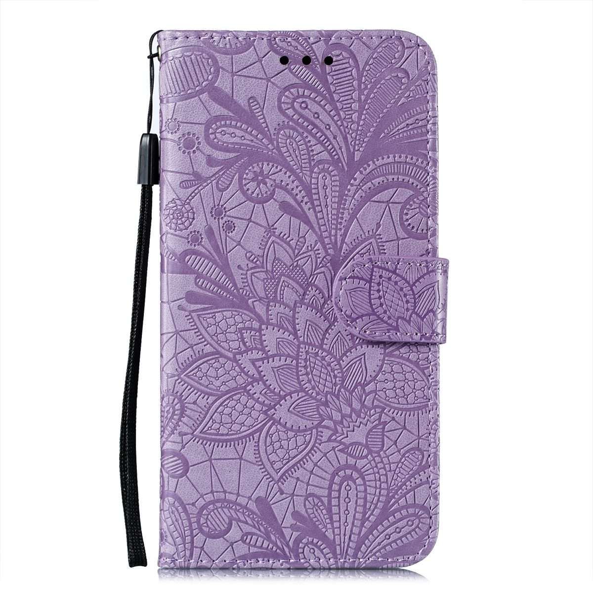 For iPhone 15 Pro Lace Flower Embossing Flip Leather Phone Case(Purple)